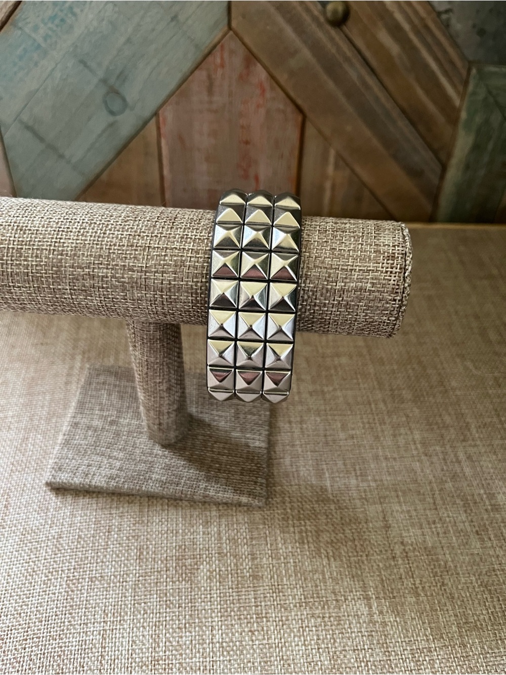 Silver Pyramid Stud Stretch Bracelet